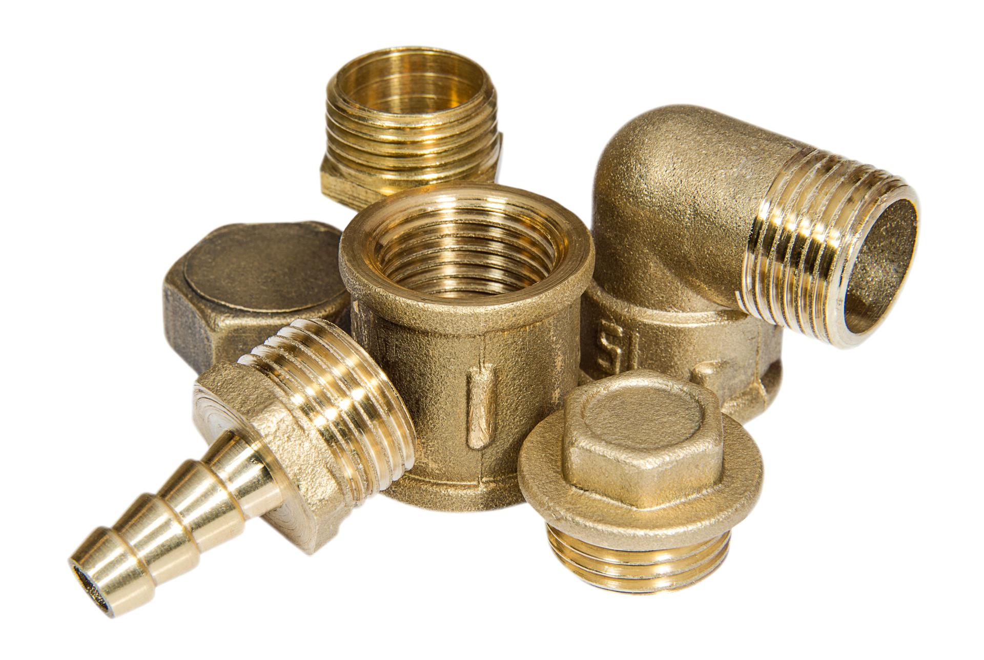Brass fittings for plumbing pipeline isolated on the white background