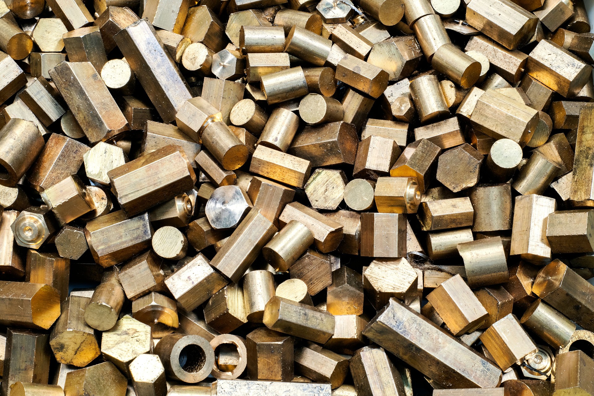 Industrial brass scrap leftovers gathered for recycling